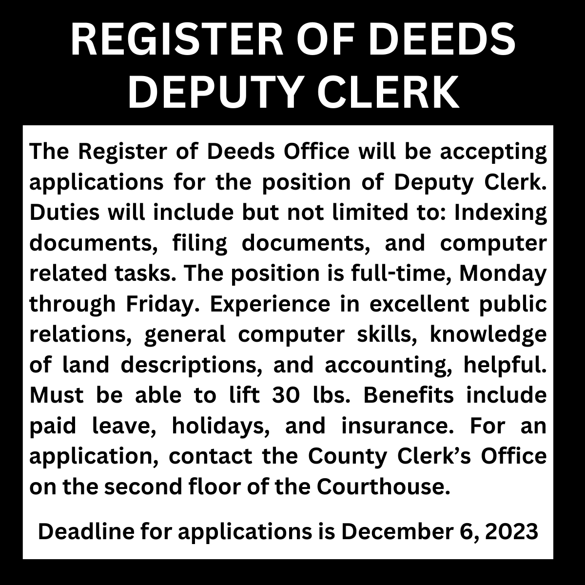 REGISTER OF DEEDS DEPUTY CLERK